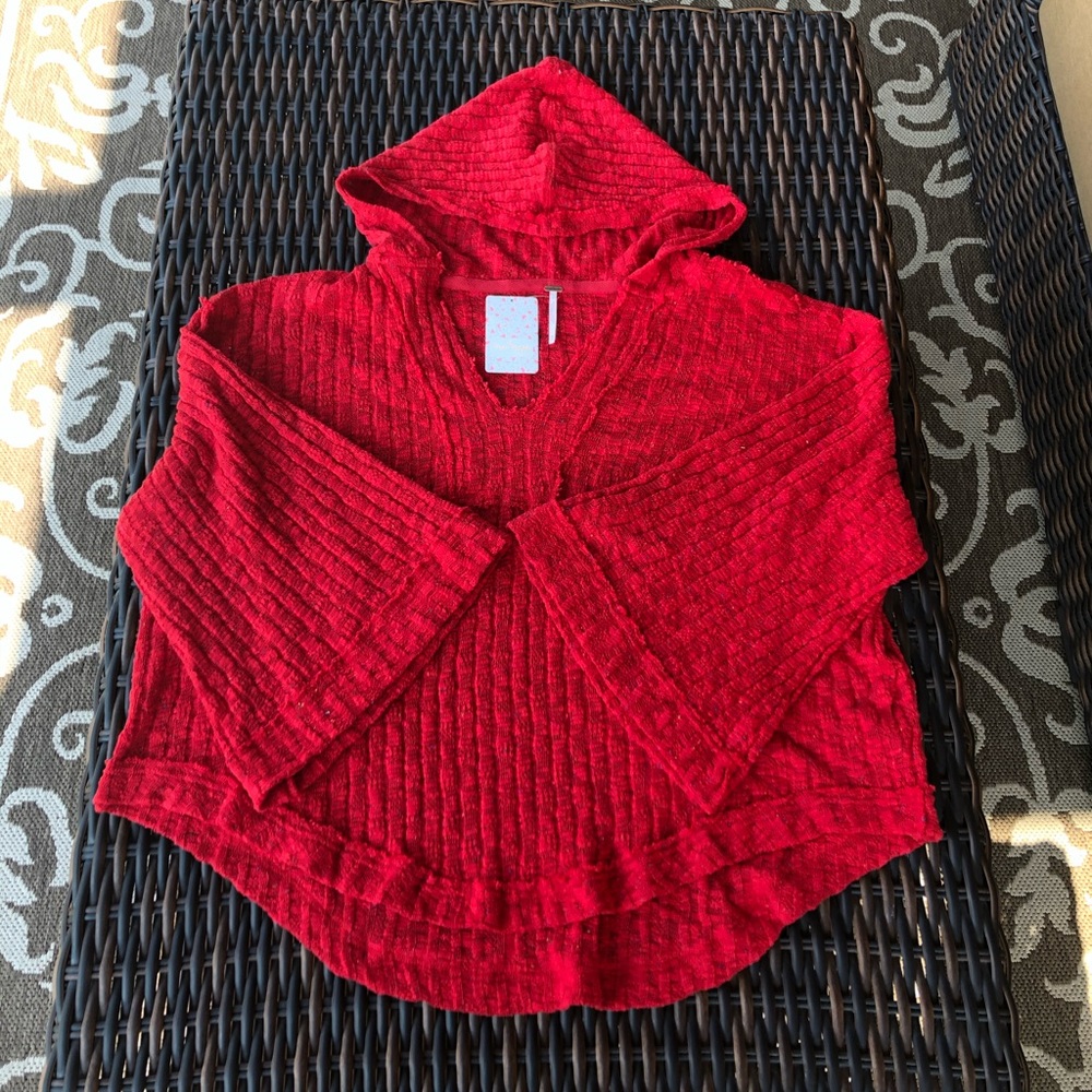 Free People Red Hooded Knit Sweater - Picture 3 of 15